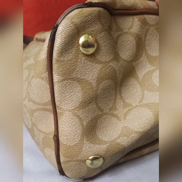 Coach New York Peyton Double Zip Carryall Khaki/Brown #C1495-F24603 pre-owned - Picture 13 of 14